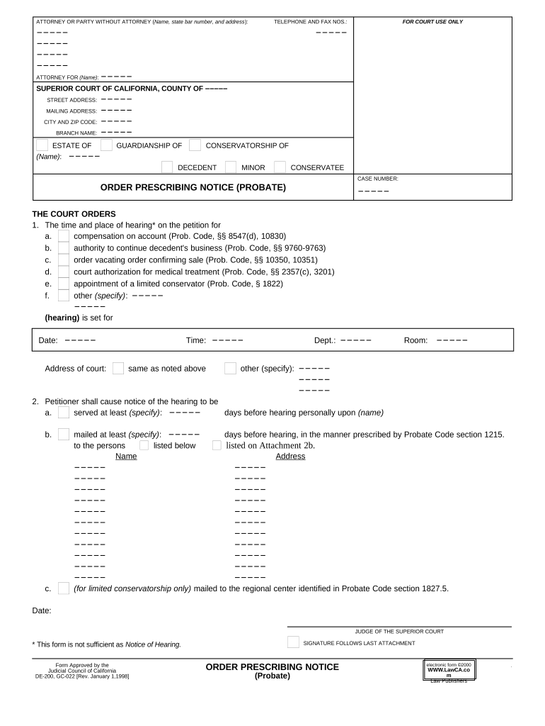 Order Prescribing Notice California  Form