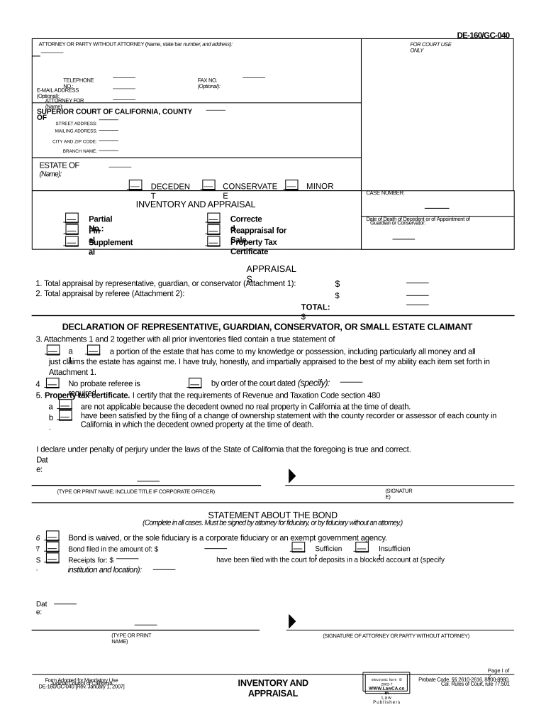California Inventory Appraisal  Form