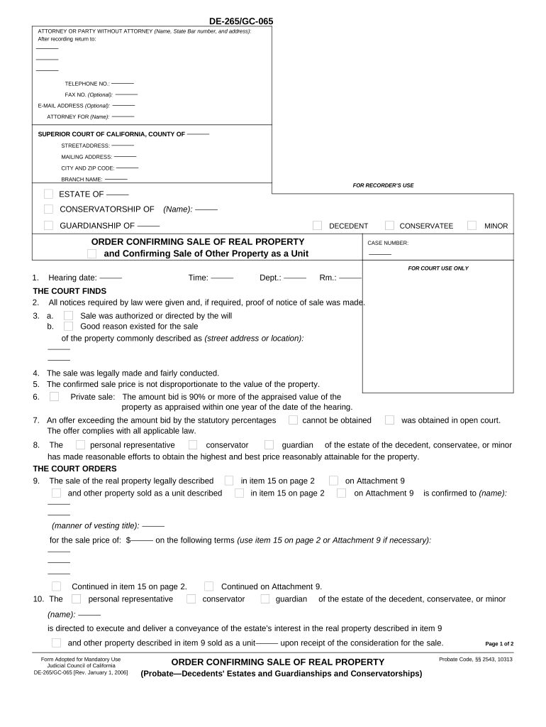 Confirming Sale Real Property Order  Form