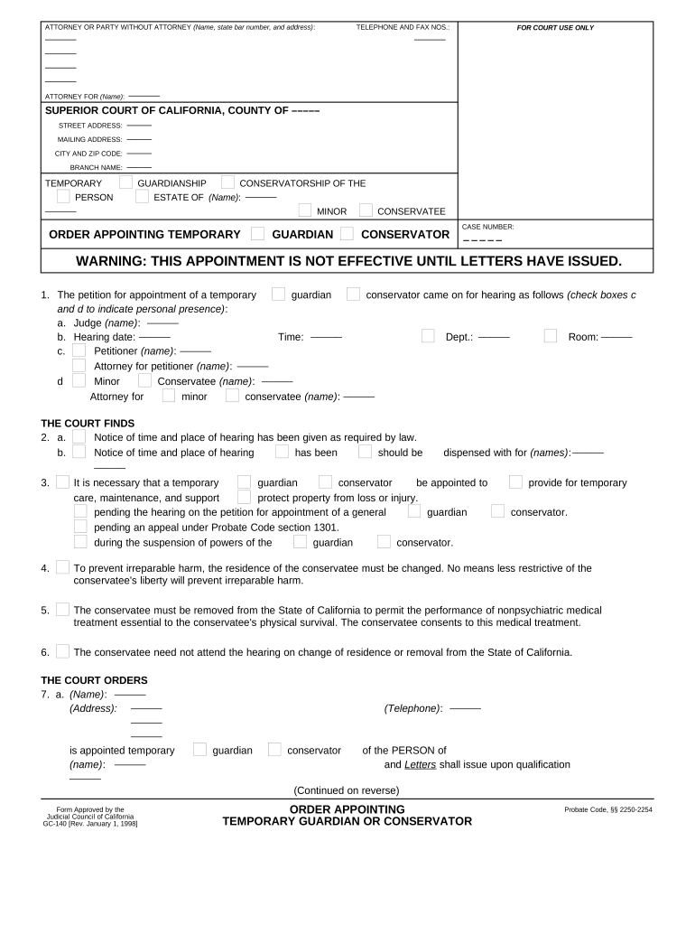 Order Appointing Guardian Form