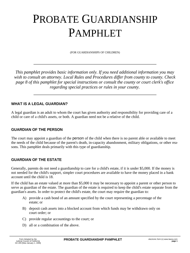 Guardianship Pamphlet California  Form