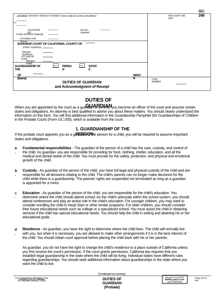 California Duties  Form