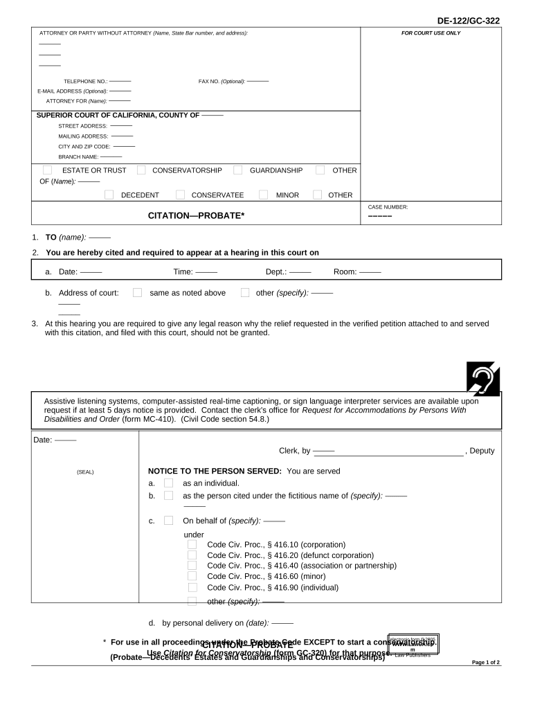 California Probate Proof Service  Form