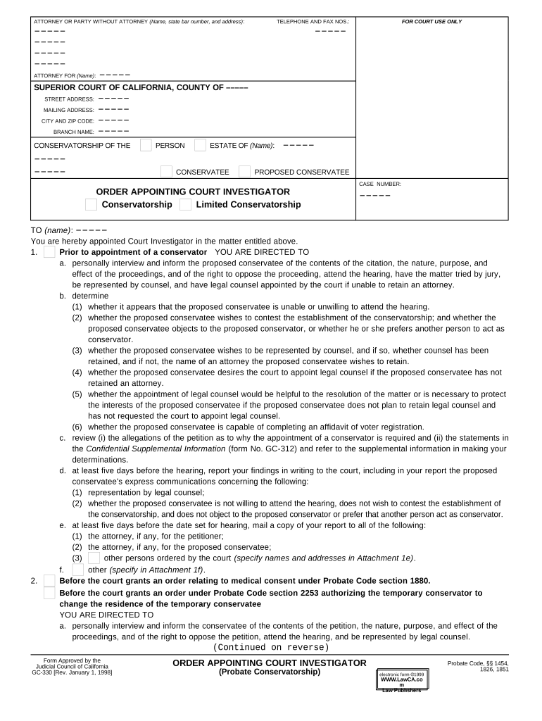 Order Appointing Court Investigator  Form