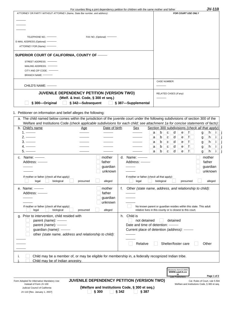 Juvenile Dependency Petition  Form