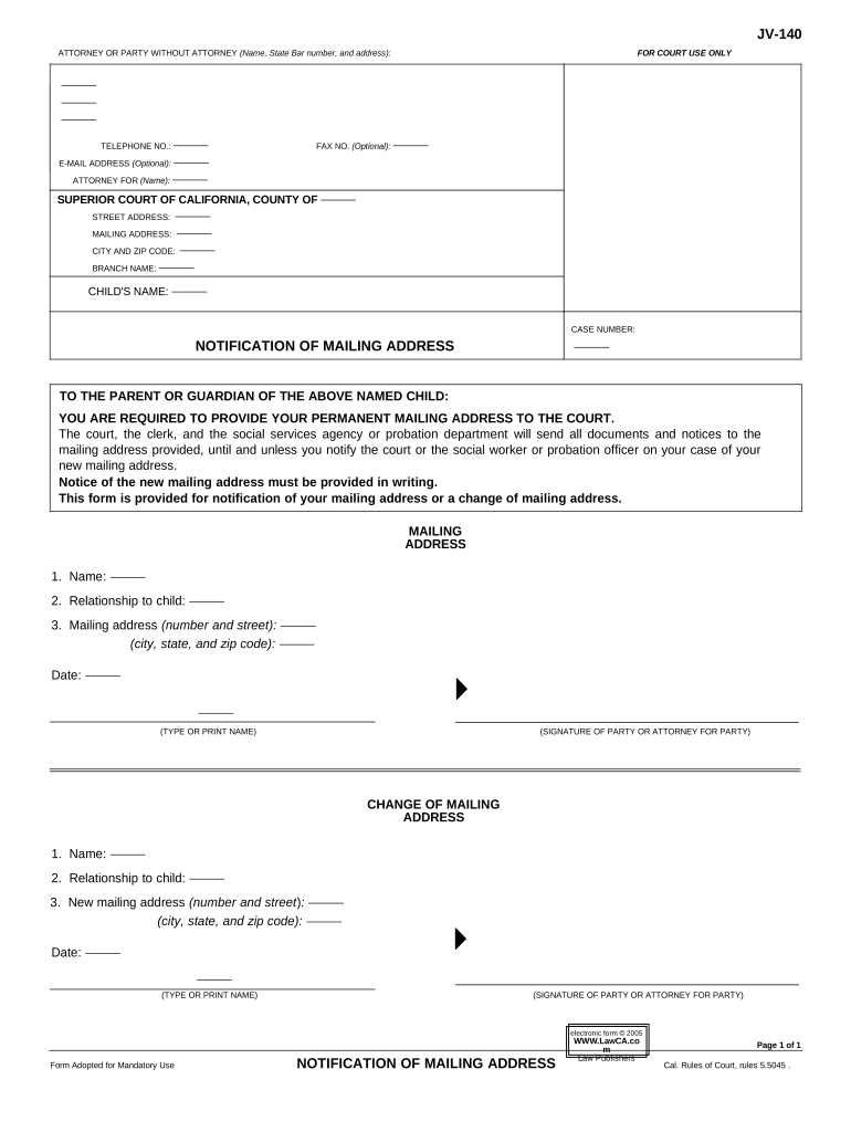 Notification of Mailing Address California  Form