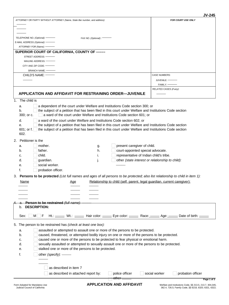 Request Restraining Order  Form