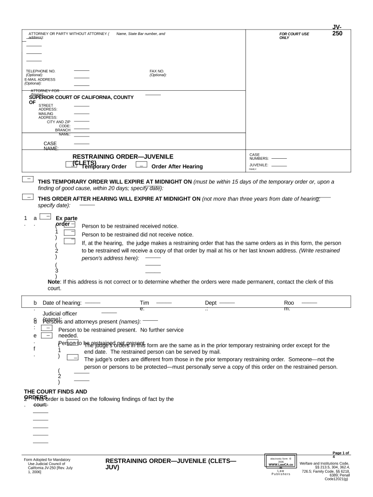 Order Juvenile  Form