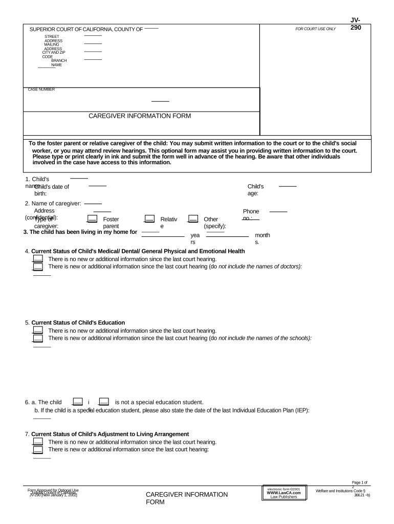 Ca Caregiver Form