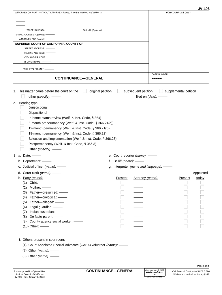 California Continuance Form