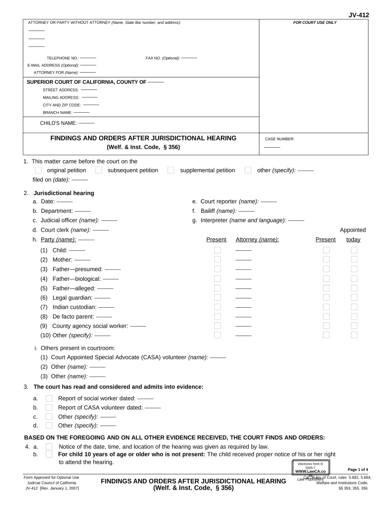 Findings Orders Hearing  Form