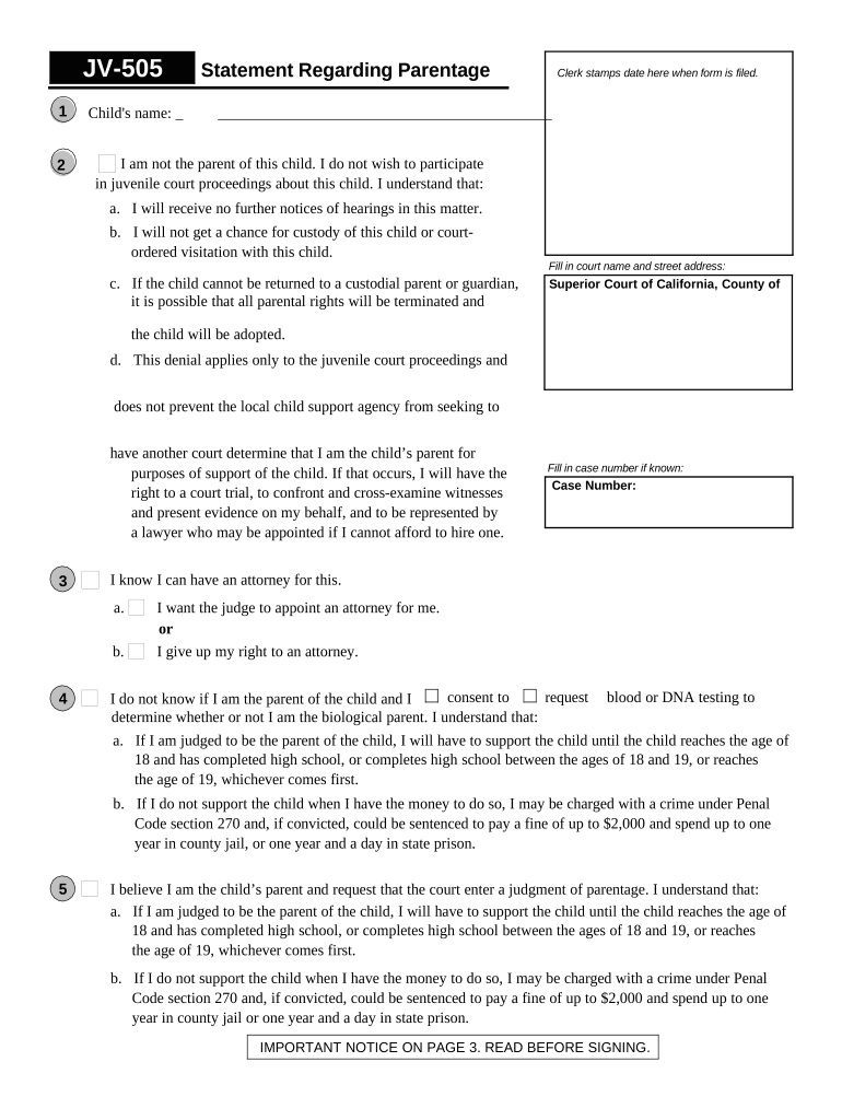 Ca Paternity Form