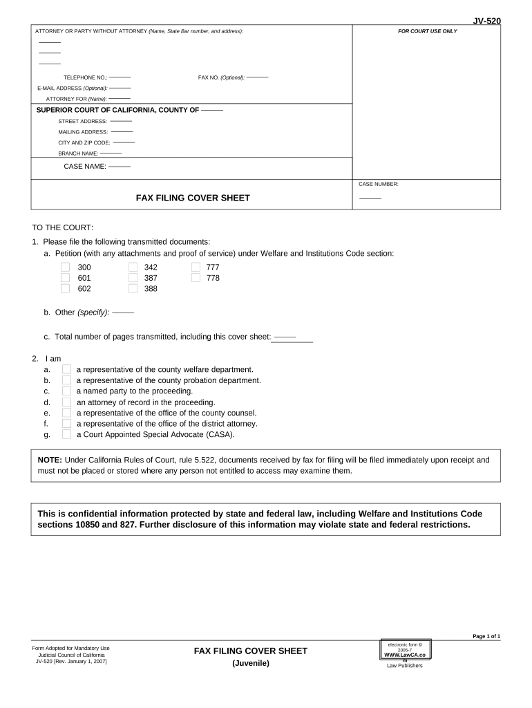 Filing Cover Sheet  Form