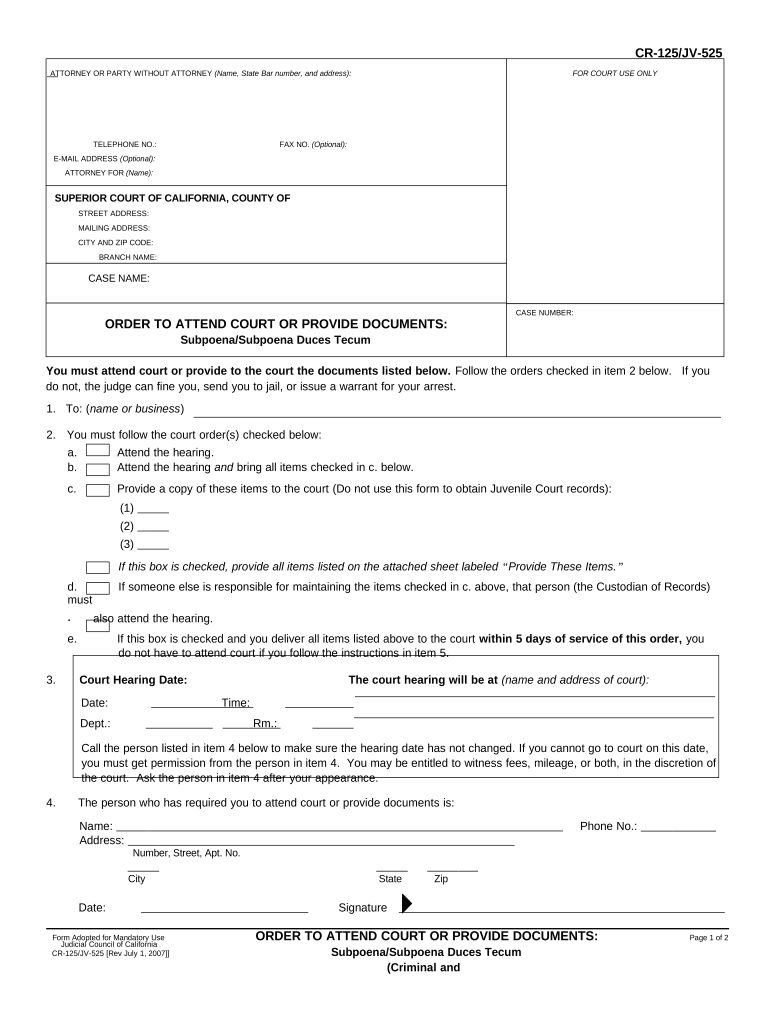 Order Court Documents  Form