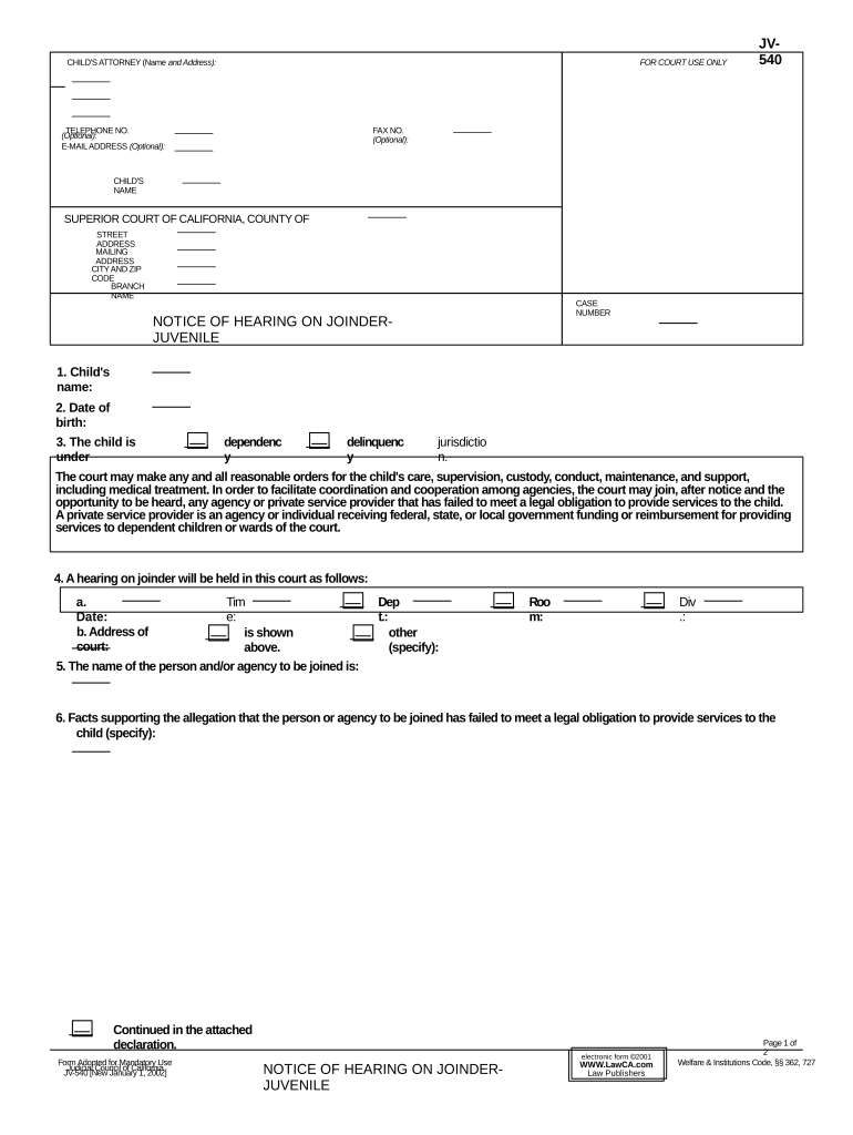 California Notice Hearing  Form