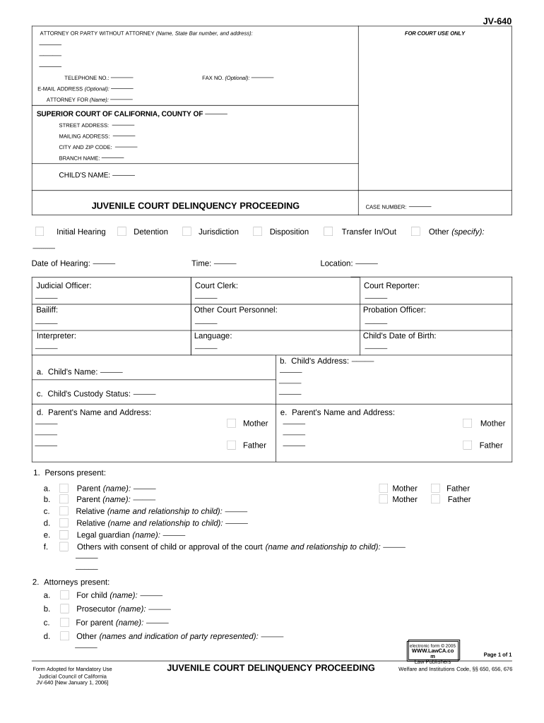 Delinquency Court  Form
