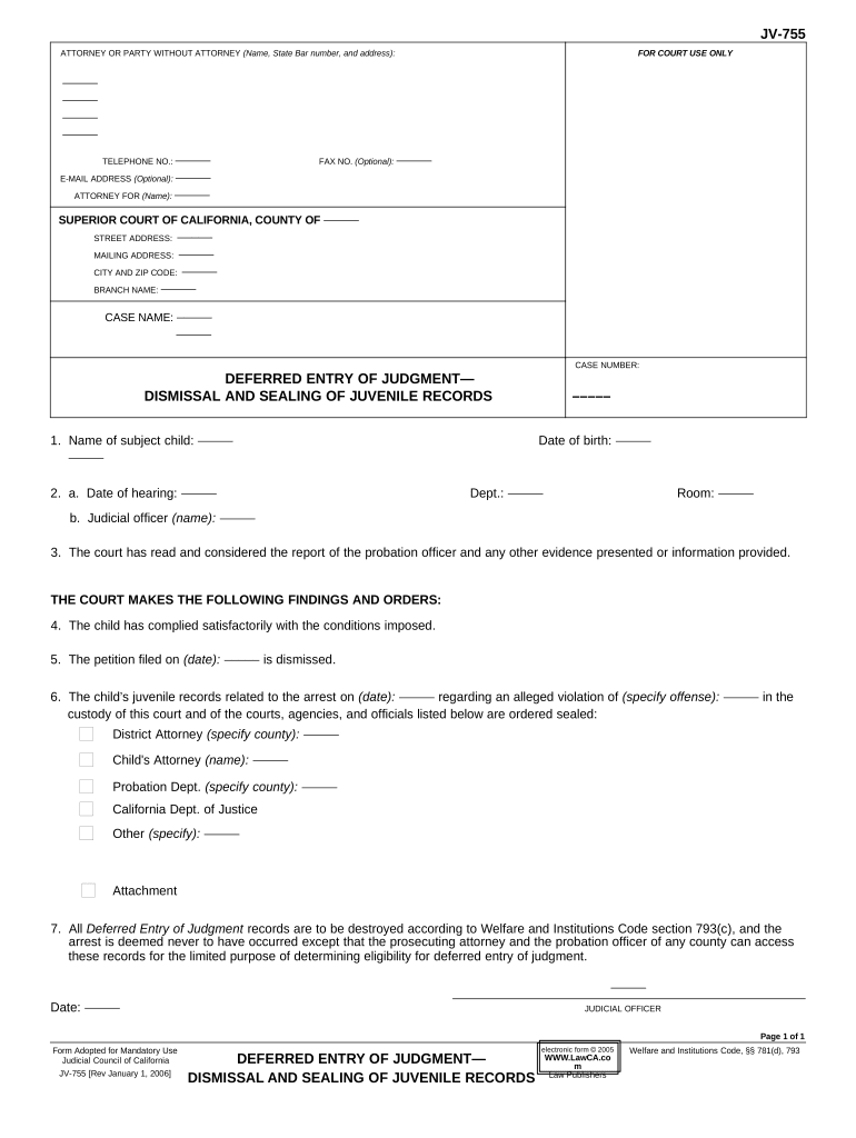 Sealing Juvenile Records  Form