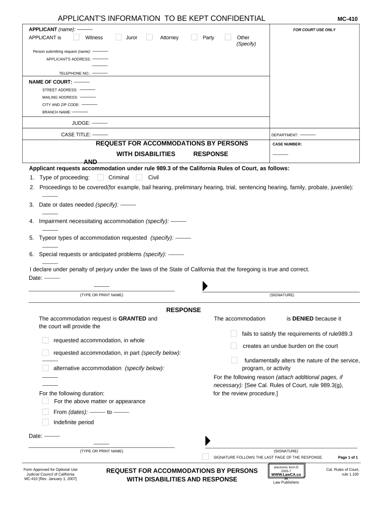 Accommodations Disabilities  Form