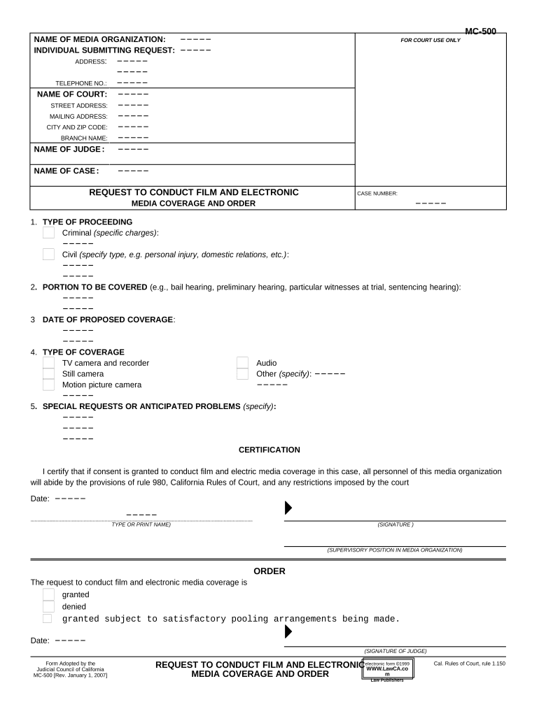 Media Request to Photograph, Record, or Broadcast California  Form