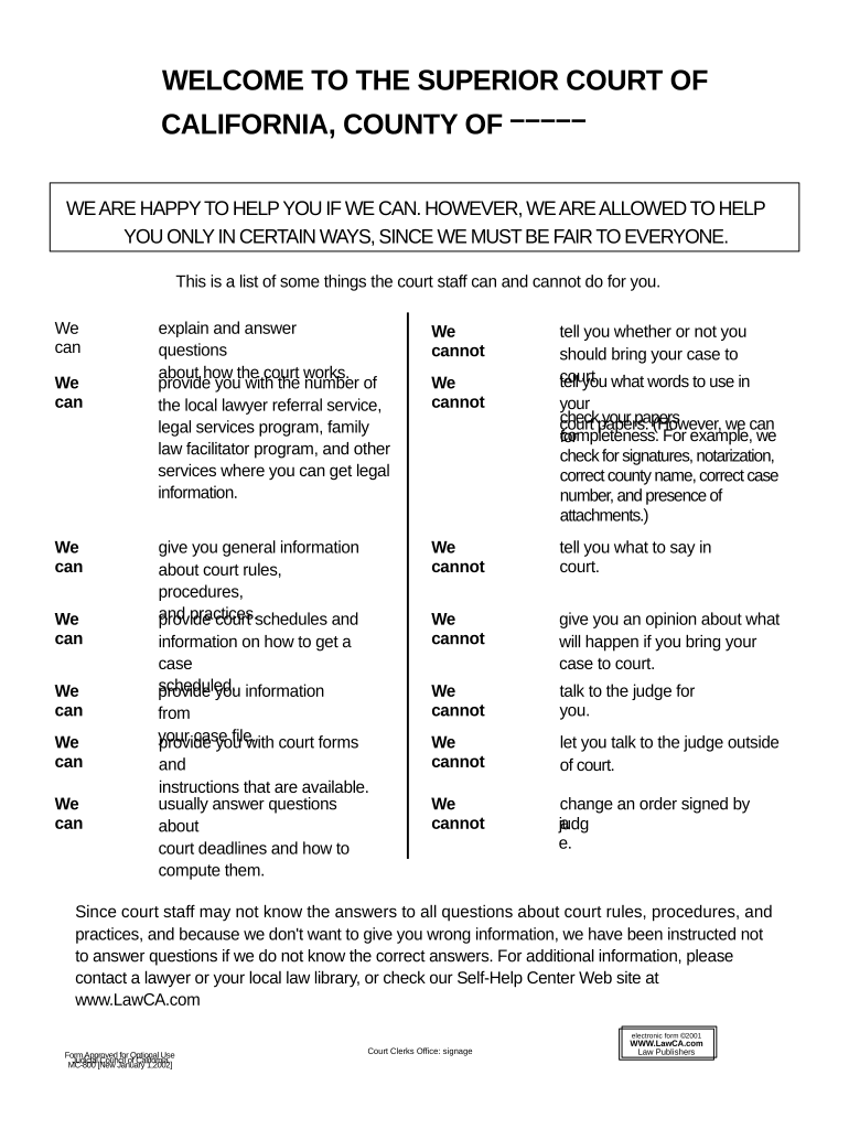 California Clerks Office  Form