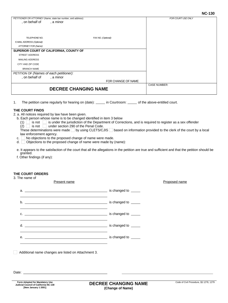 California Decree  Form