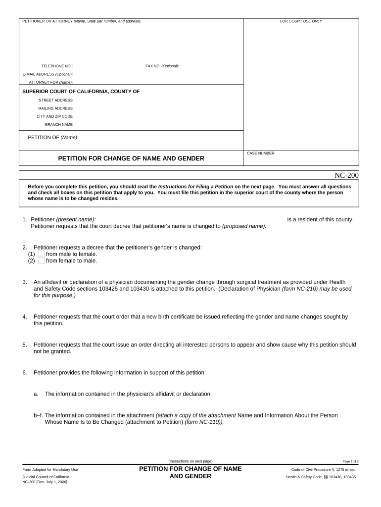 Ca Petition Name  Form