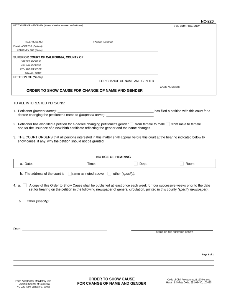 California Change Name  Form