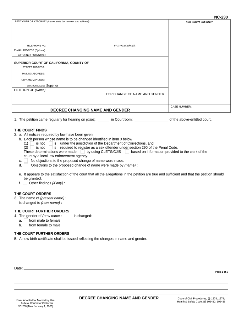 Ca Changing Name Form
