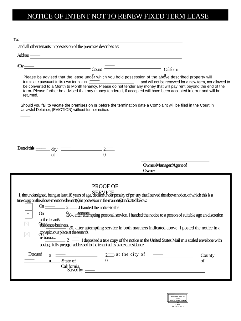 Not Renew Lease  Form