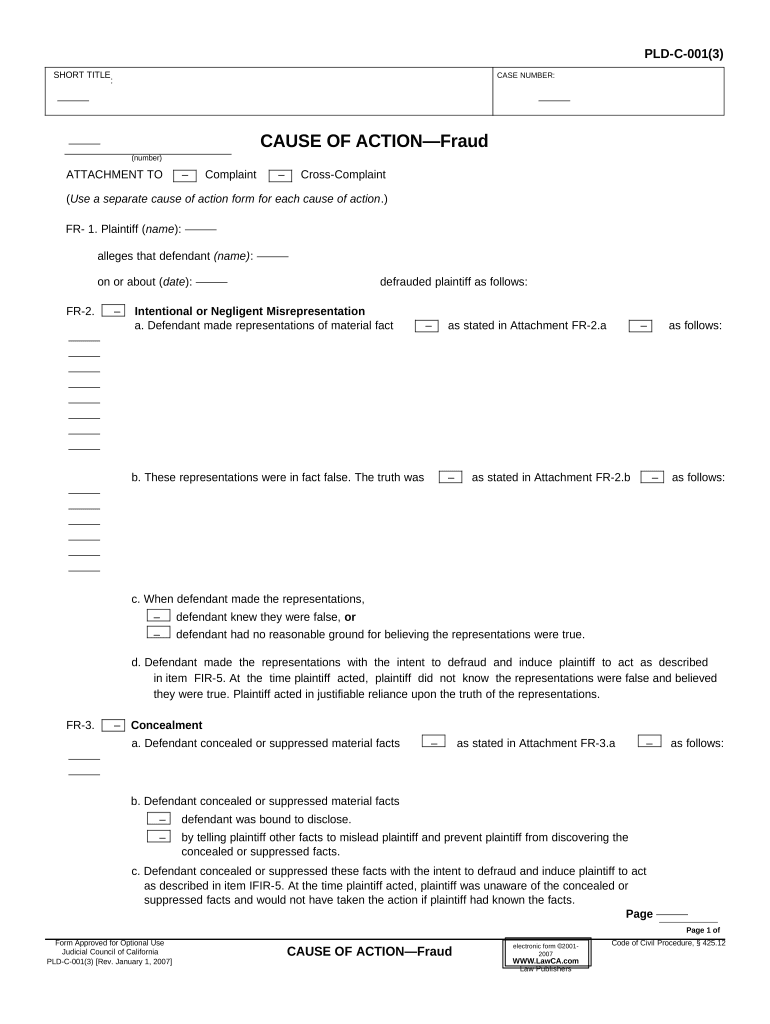 California Fraud Sample  Form