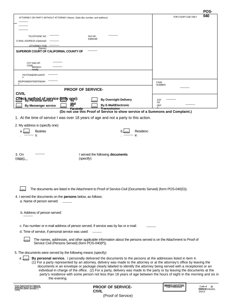 Ca Proof Service Form