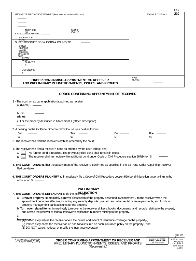 Order Injunction Form