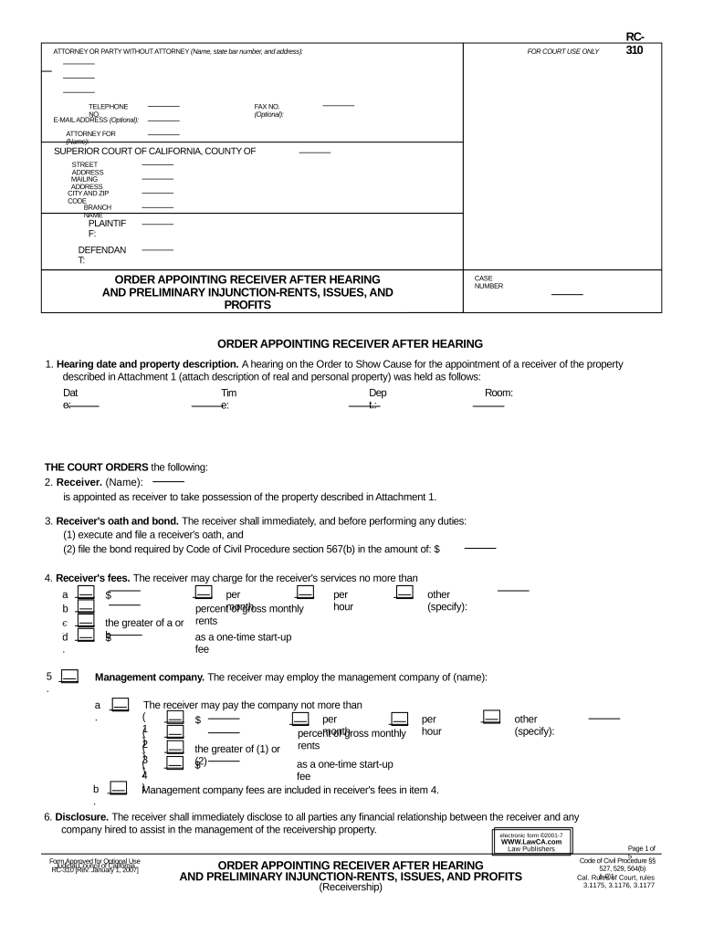 California Preliminary Injunction  Form