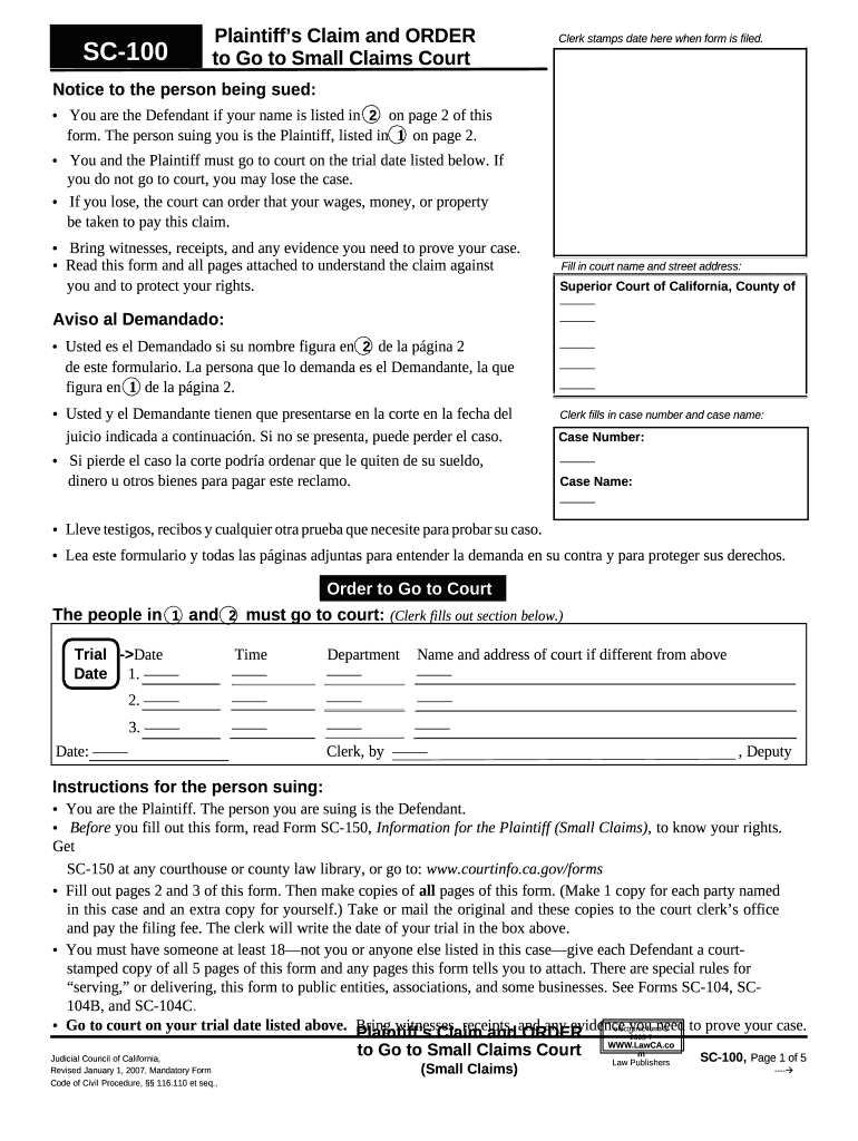 Fill and Sign the Small Claims Court Form