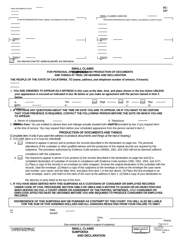California Small Claims  Form