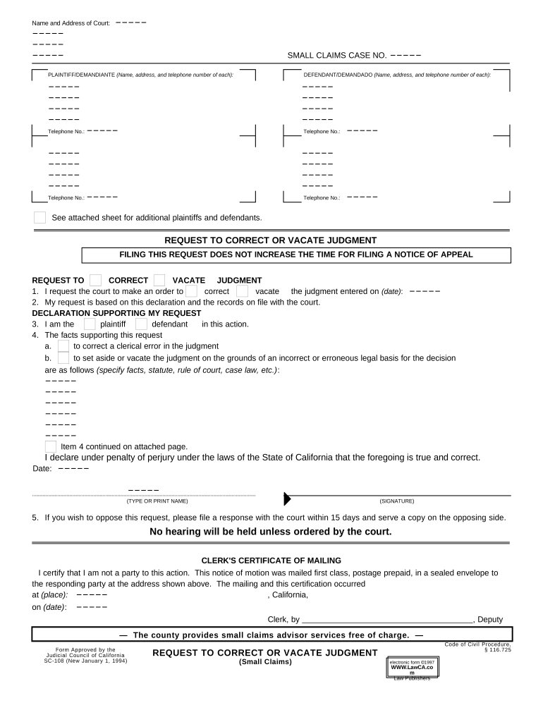 Vacate Judgment  Form