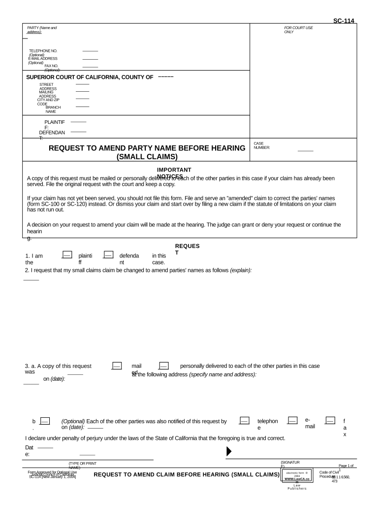 Claim Small Claims  Form