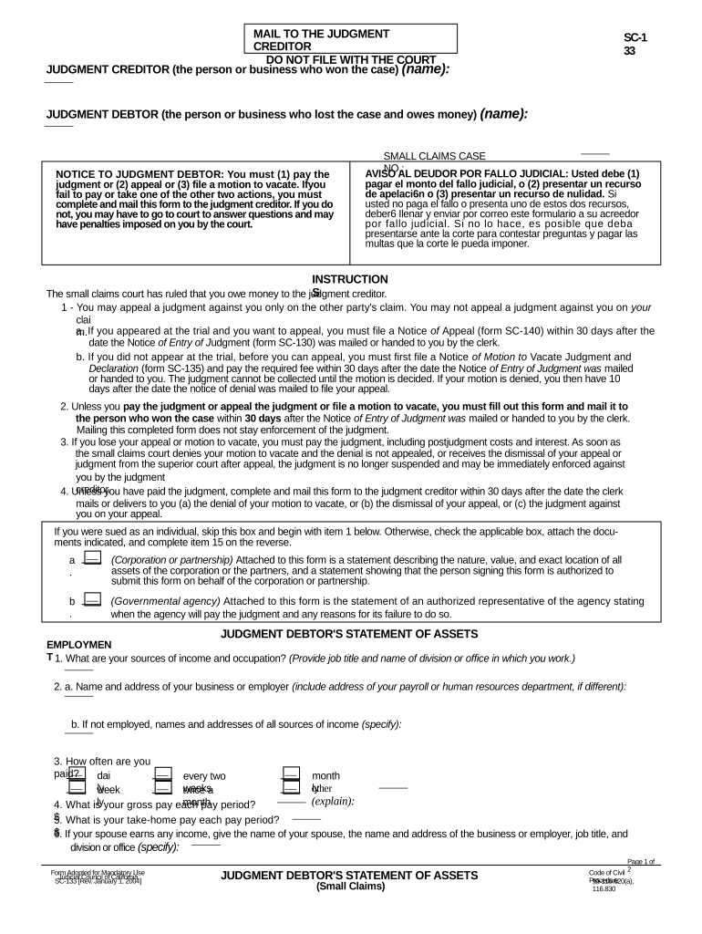 Judgment Debtor  Form