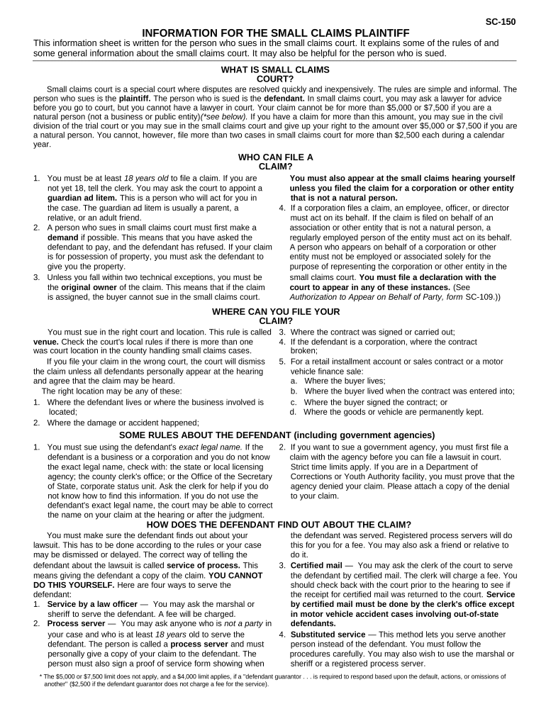 California Small Claims  Form