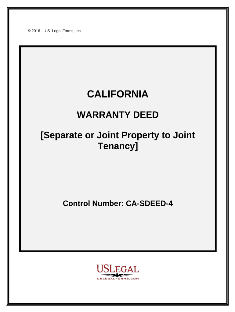 Warranty Deed for Separate or Joint Property to Joint Tenancy California  Form