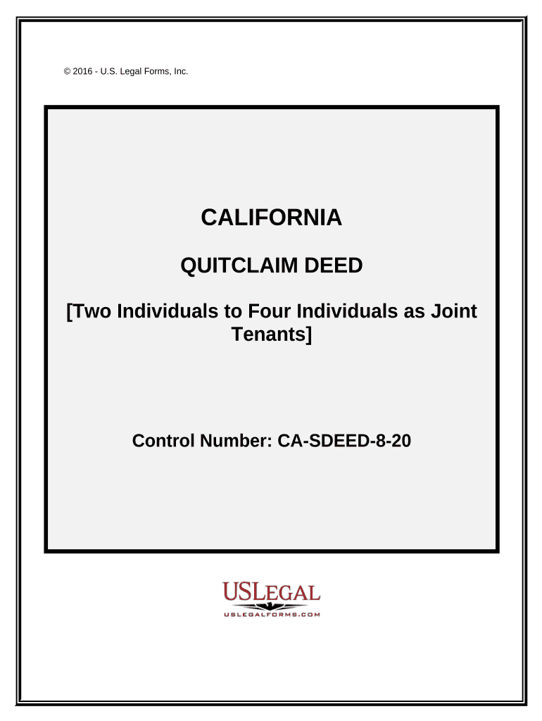 Quitclaim Deed from Two Individuals to Four Individuals as Joint Tenants California  Form