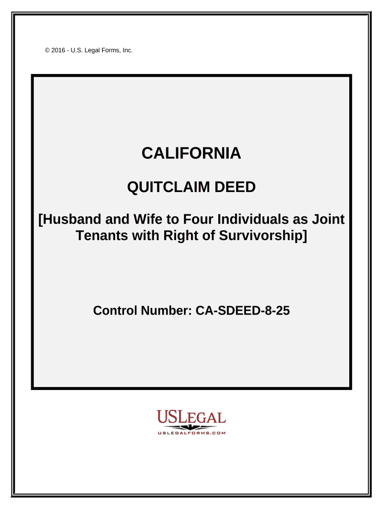 Quitclaim Deed from Husband and Wife to Four Individuals as Joint Tenants California  Form