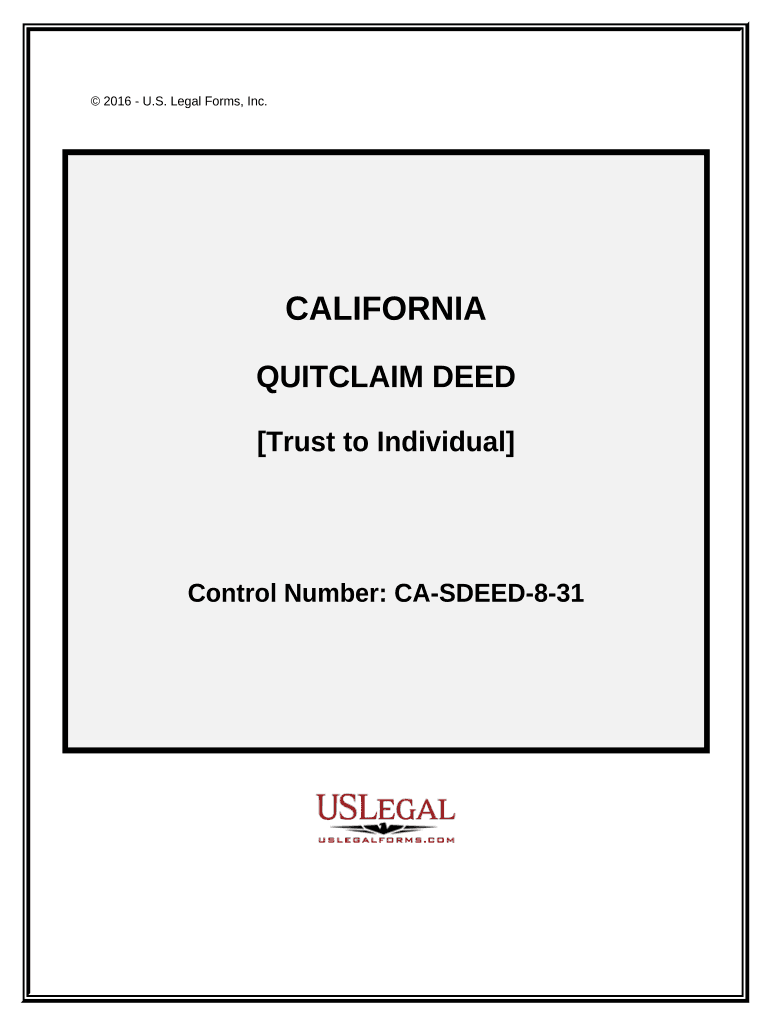 Quitclaim Deed Trust to Individual California  Form