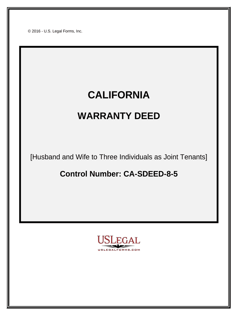 Warranty Deed for Husband and Wife to Three Individuals as Joint Tenants California  Form