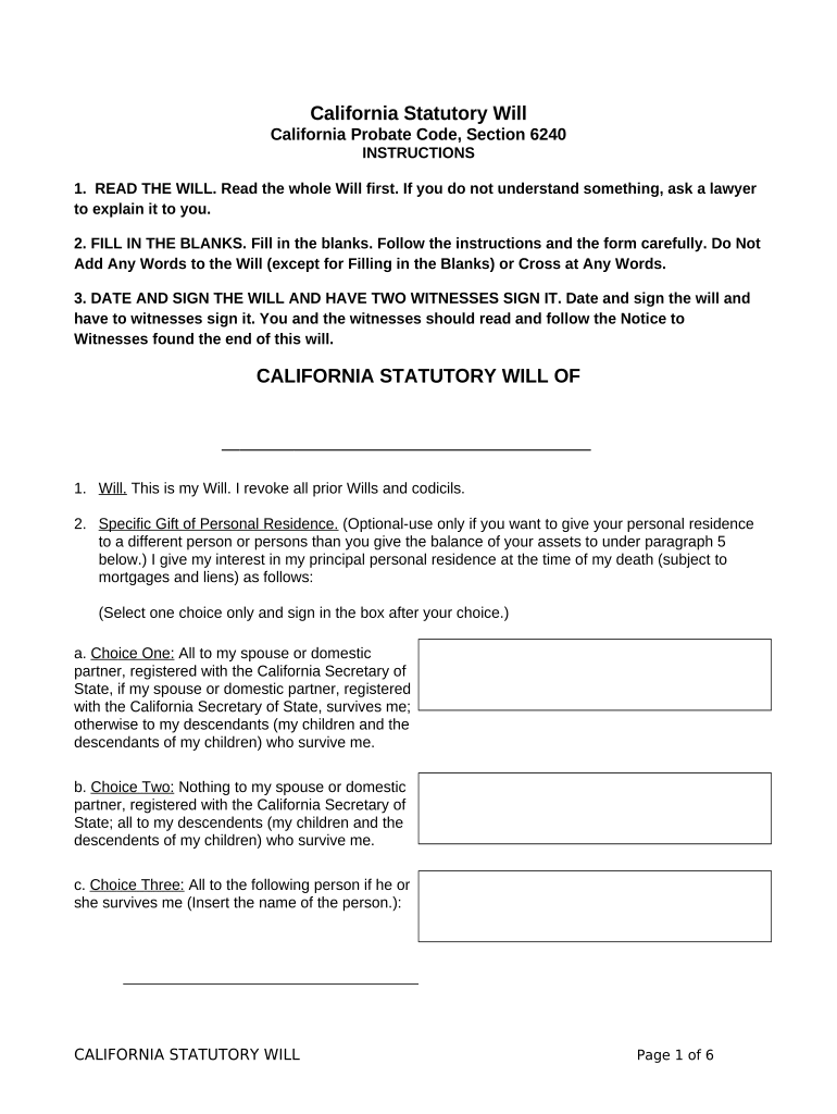 California Will Form Fill Out And Sign Printable Pdf Template Signnow