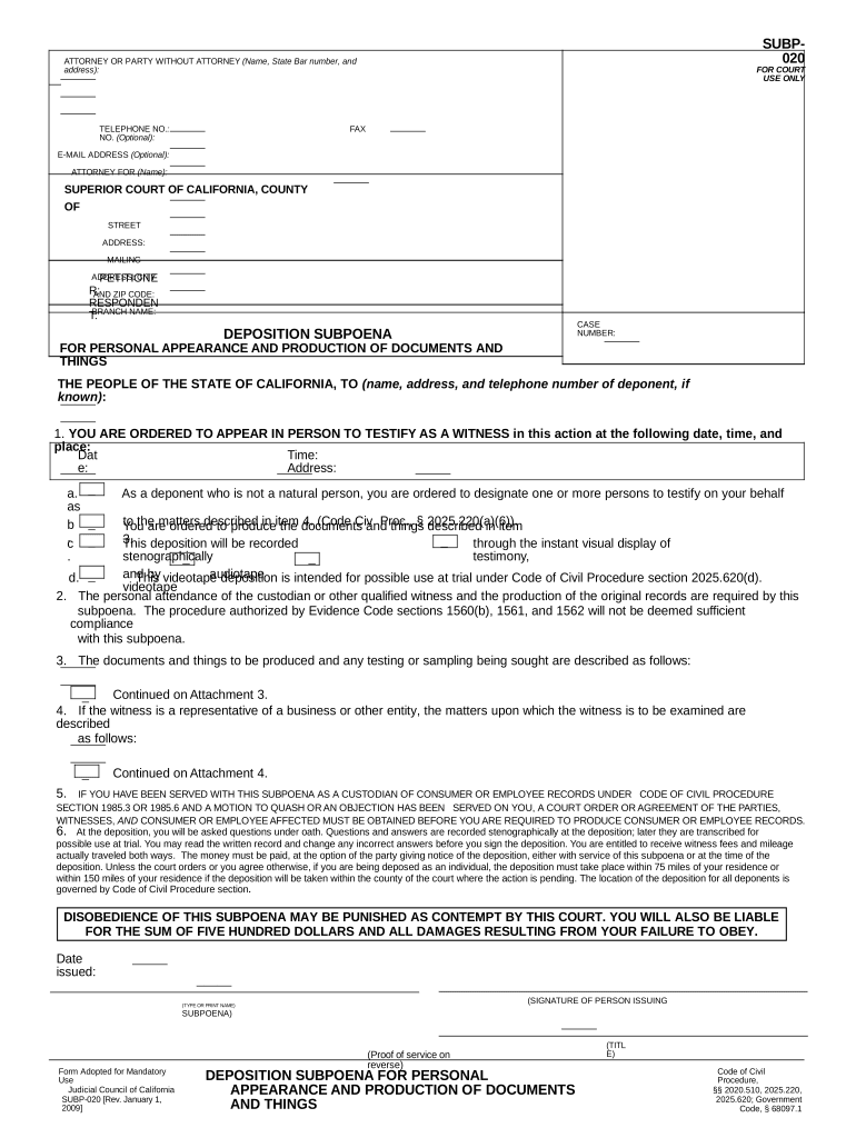 Ca Deposition  Form