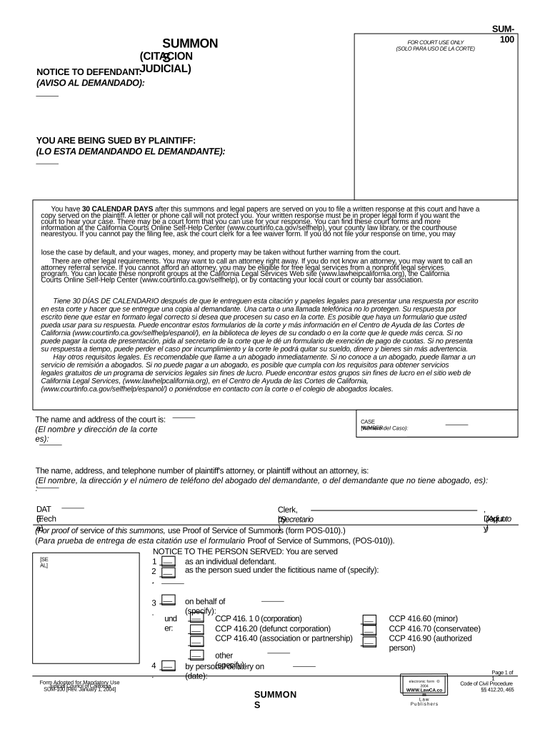 California Summons  Form