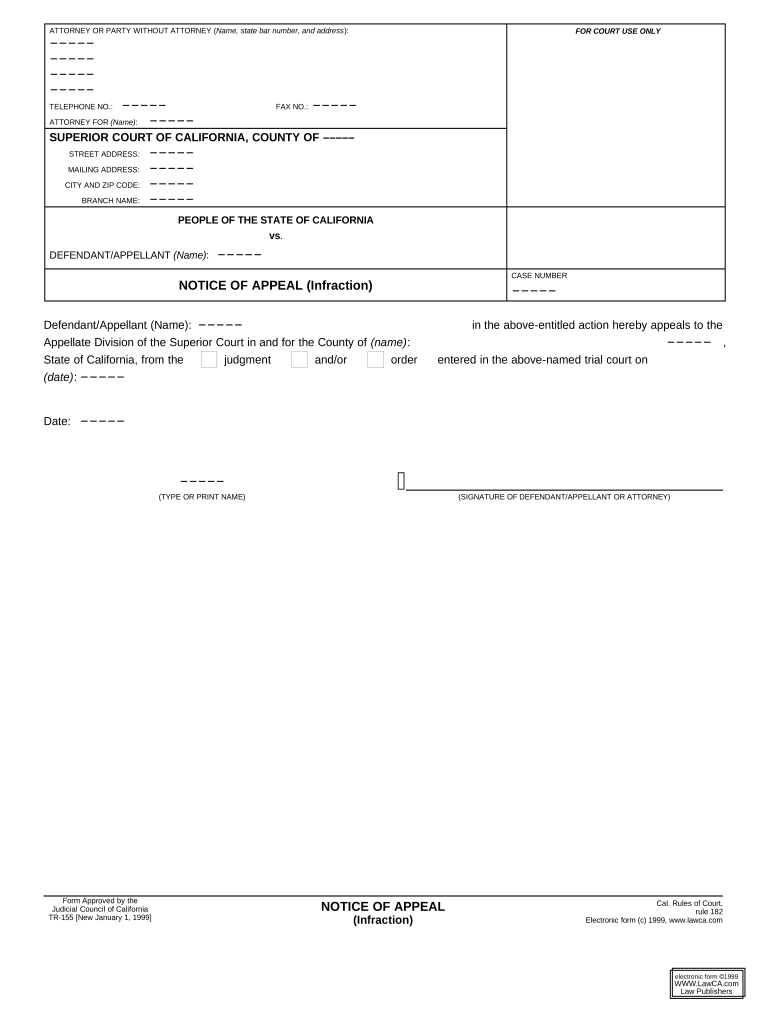 Notice of Appeal Infraction Traffic  Form