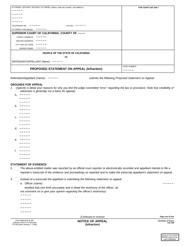 Proposed Statement on Appeal Infraction Traffic  Form