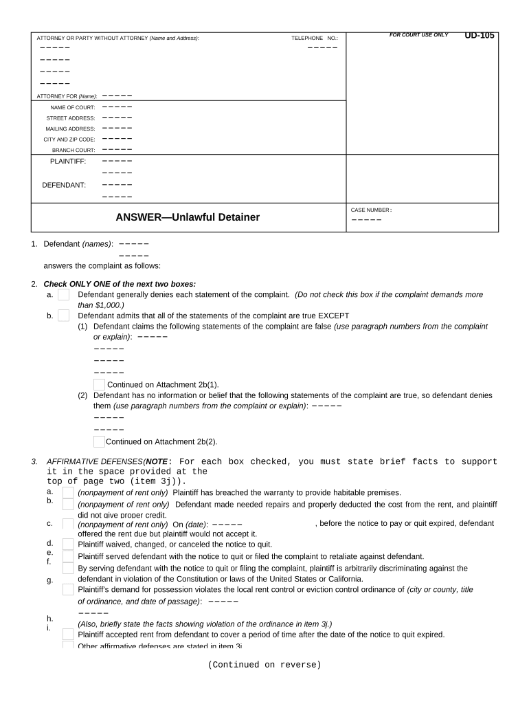 Unlawful Detainer  Form